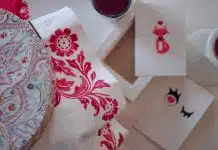 white and red floral textile