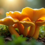 Champignons chanterelles dans un jardin organique lumineux