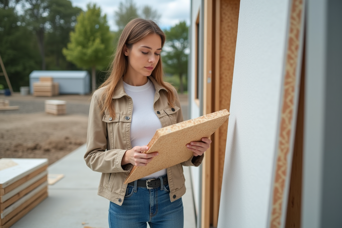 Jeune femme comparant deux types d isolation en chantier