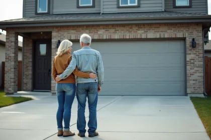 Couple devant une maison moderne et garage double