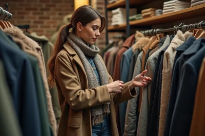 Femme stylée dans une boutique vintage à Caen