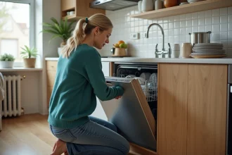 Lave-vaisselle installé sous un évier dans une cuisine moderne