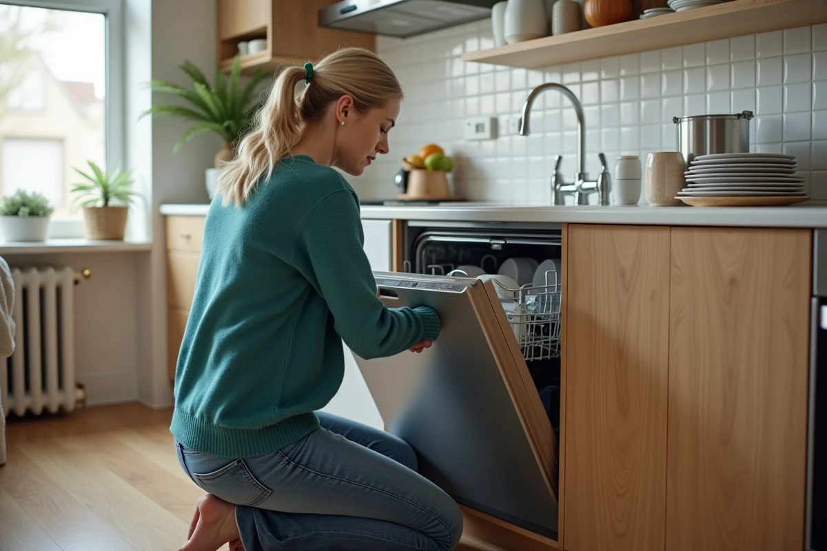 Lave-vaisselle installé sous un évier dans une cuisine moderne