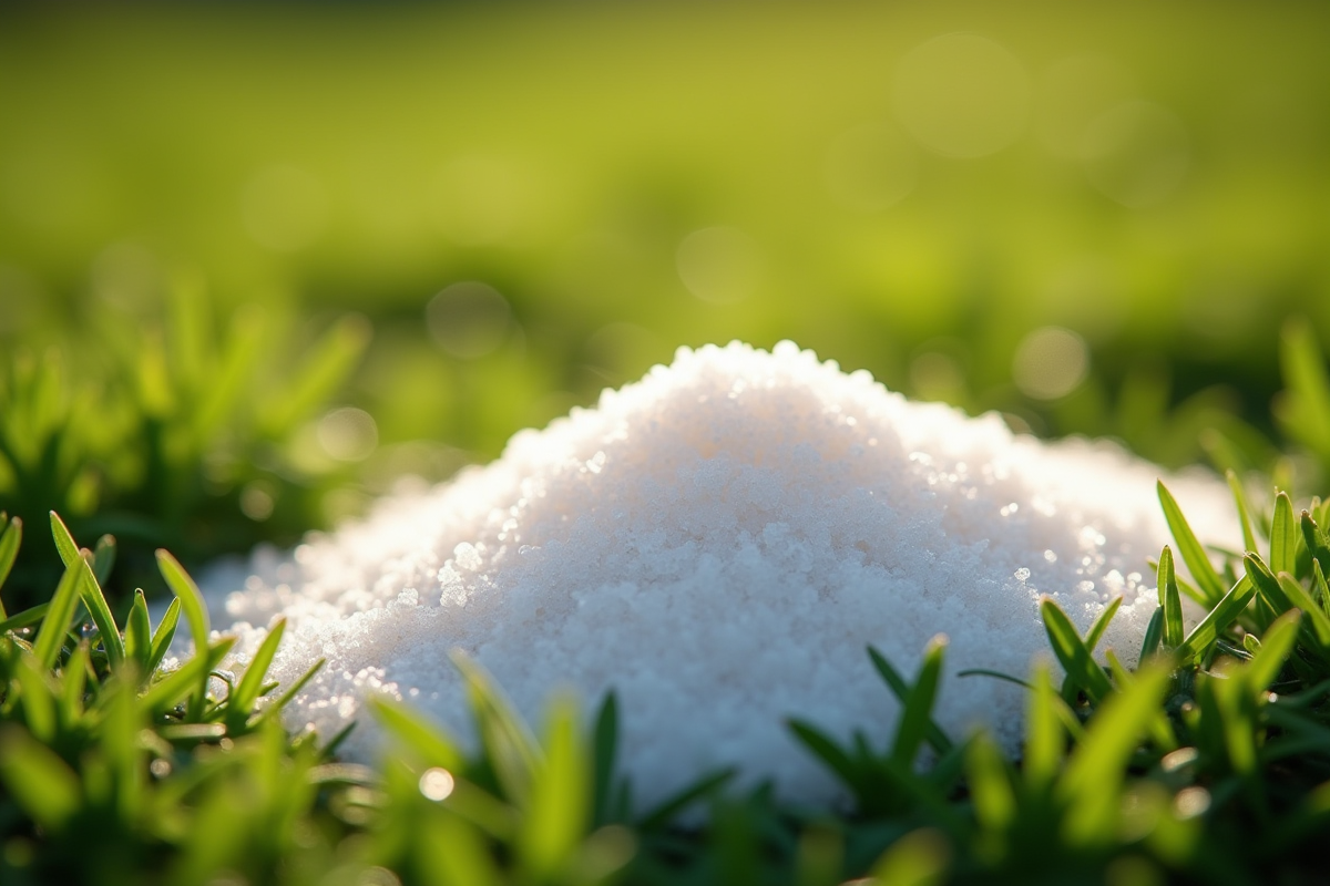 Gros plan de grains de sel sur des herbes vertes dans le jardin