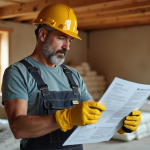 Homme en combinaison isolant dans un grenier en rénovation