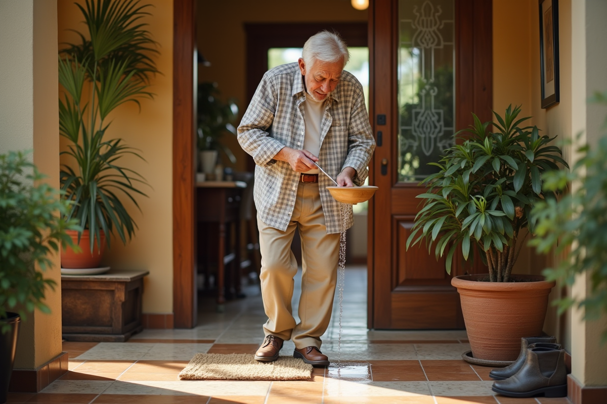 Homme âgé versant de l