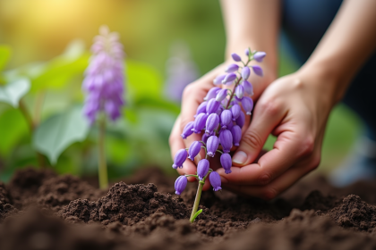 Main plantant soigneusement une glycine dans le sol