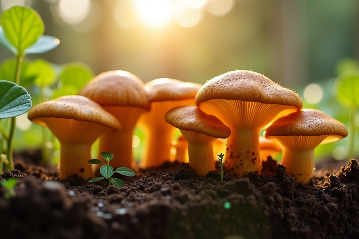 Vue en coupe d un lit de jardin bio avec des chanterelles