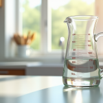 Verre mesureur rempli jusqu'à 100 cl dans une cuisine lumineuse